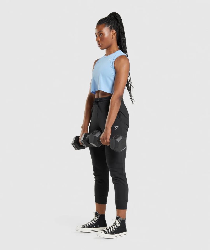 Gymshark Sport Crop Muskelshirt Damen Blau | AT-76-KXSW