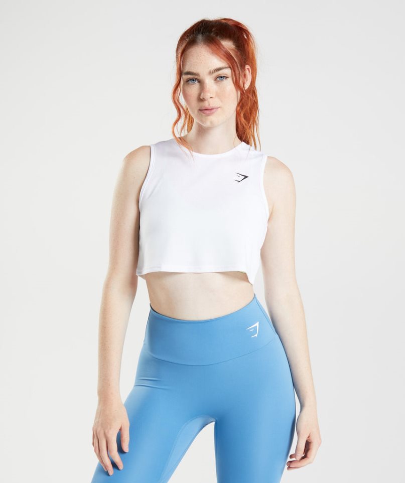 Gymshark Sport Crop Muskelshirt Damen Weiß | AT-05-TRKZ