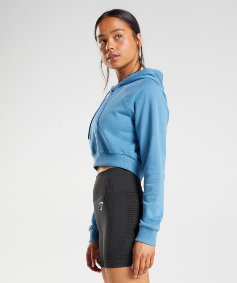 Gymshark Sport Cropped Hoodie Damen Blau | AT-08-YJXA