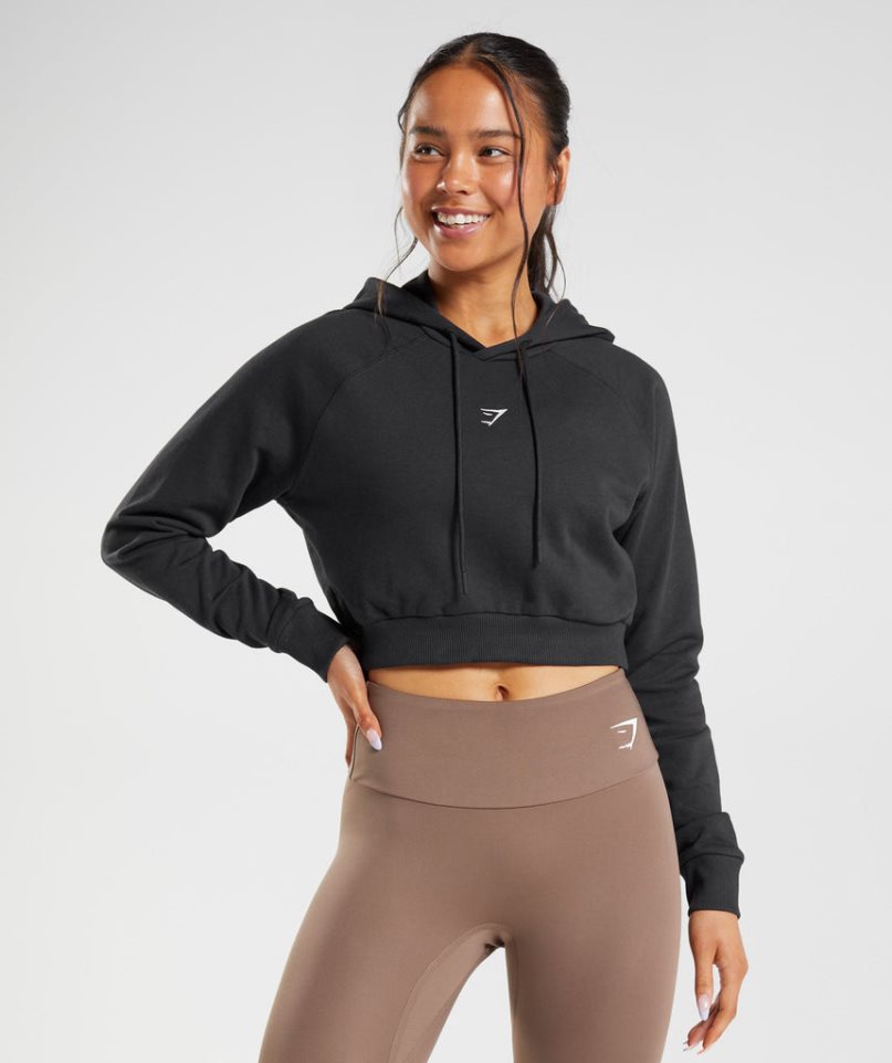 Gymshark Sport Cropped Hoodie Damen Schwarz | AT-28-RICZ