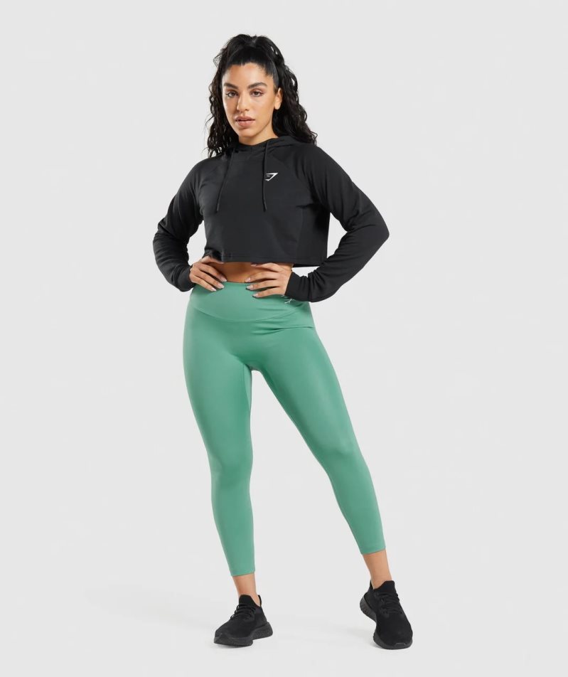 Gymshark Sport Cropped Hoodie Damen Schwarz | AT-48-HWFY