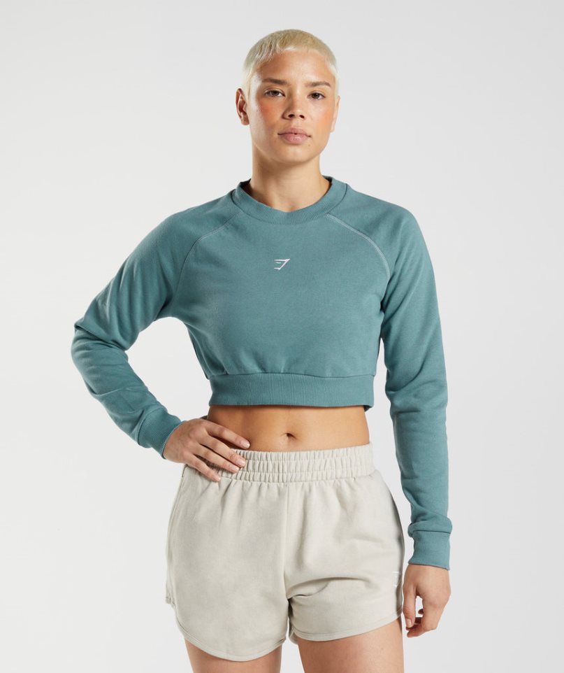 Gymshark Sport Cropped Sweatshirts Damen Türkis | AT-47-DPCZ