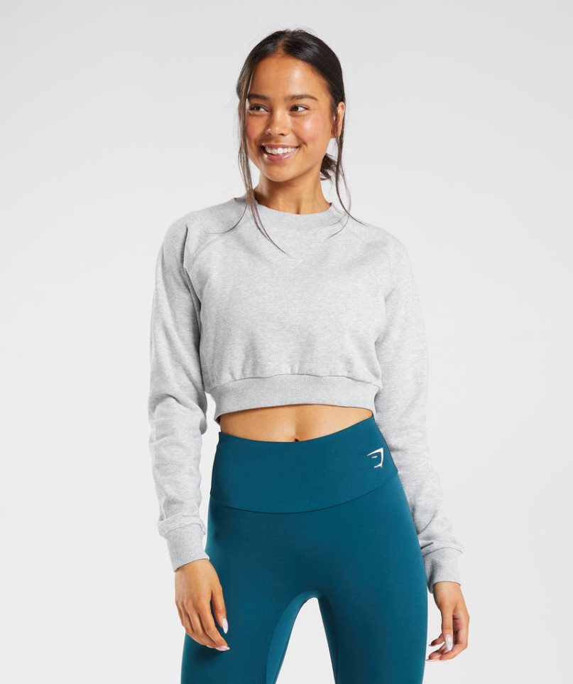 Gymshark Sport Cropped Sweatshirts Damen Hellgrau | AT-61-FVEN