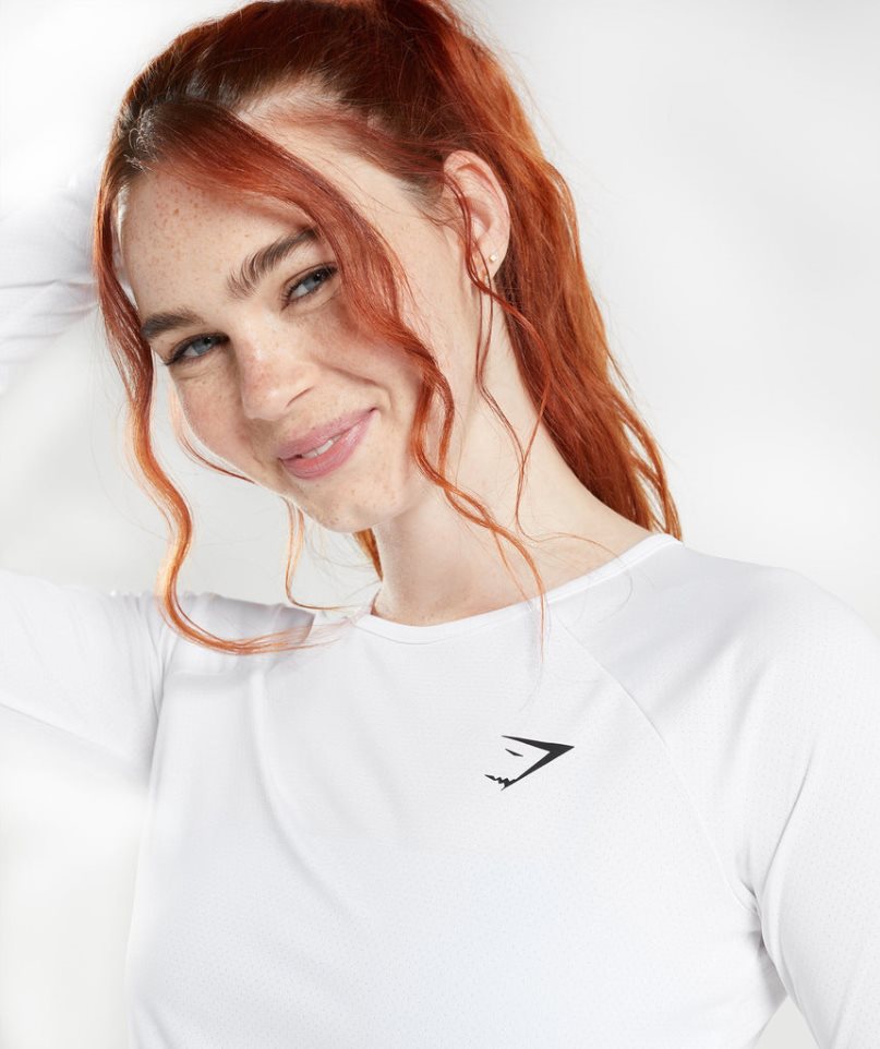 Gymshark Sport Long Sleeve Kurz Geschnittene Oberteile Damen Weiß | AT-57-DUFW