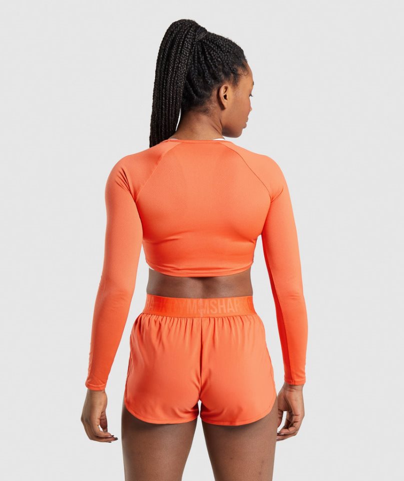 Gymshark Sport Long Sleeve Kurz Geschnittene Oberteile Damen Orange | AT-95-ZKMY