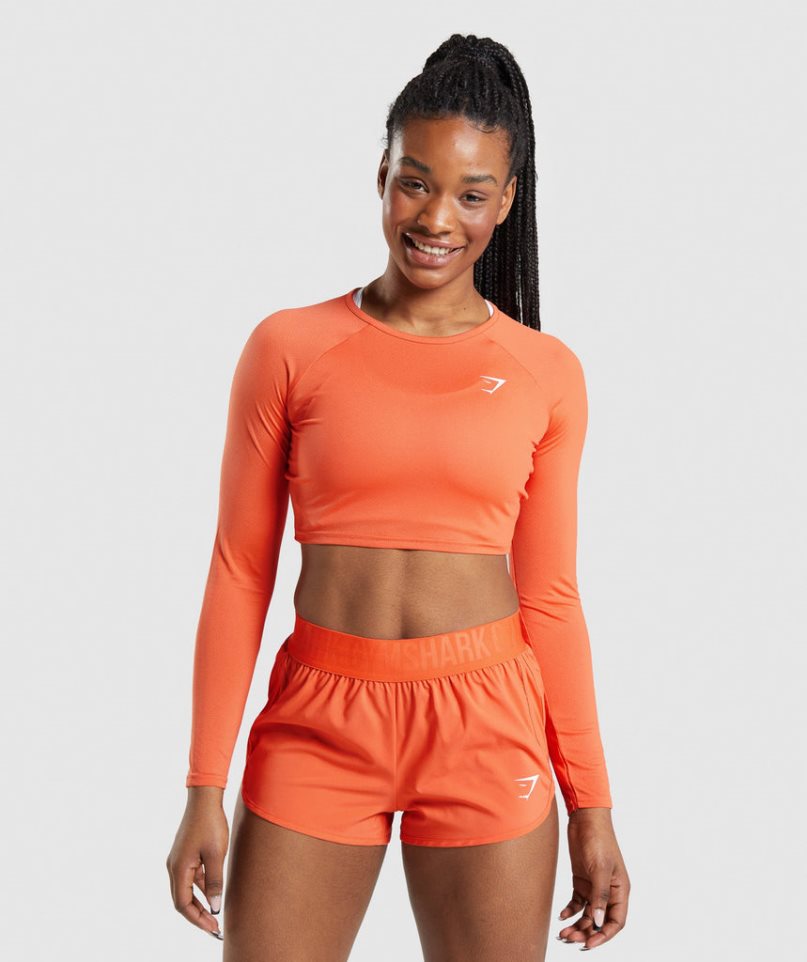 Gymshark Sport Long Sleeve Kurz Geschnittene Oberteile Damen Orange | AT-95-ZKMY