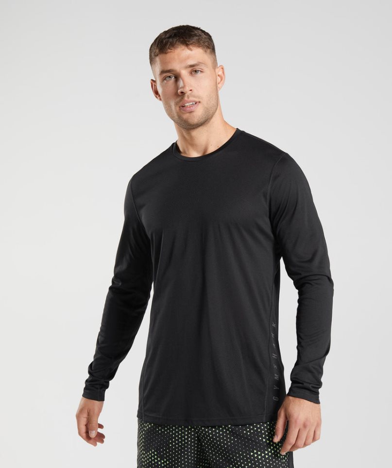 Gymshark Sport Long Sleeve T-shirts Herren Schwarz | AT-32-MNKV