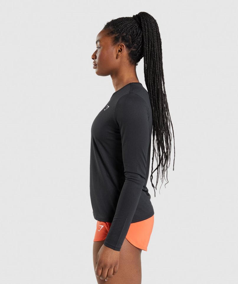 Gymshark Sport Long Sleeve Top T-shirts Damen Schwarz | AT-14-KLSW