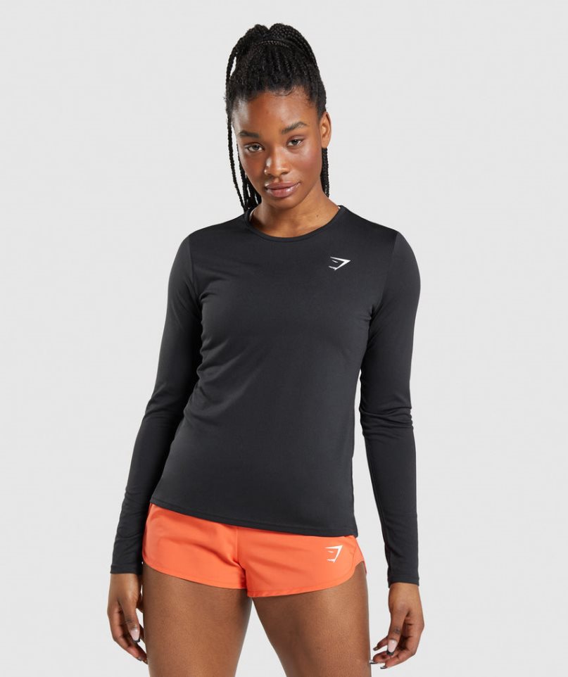 Gymshark Sport Long Sleeve Top T-shirts Damen Schwarz | AT-14-KLSW