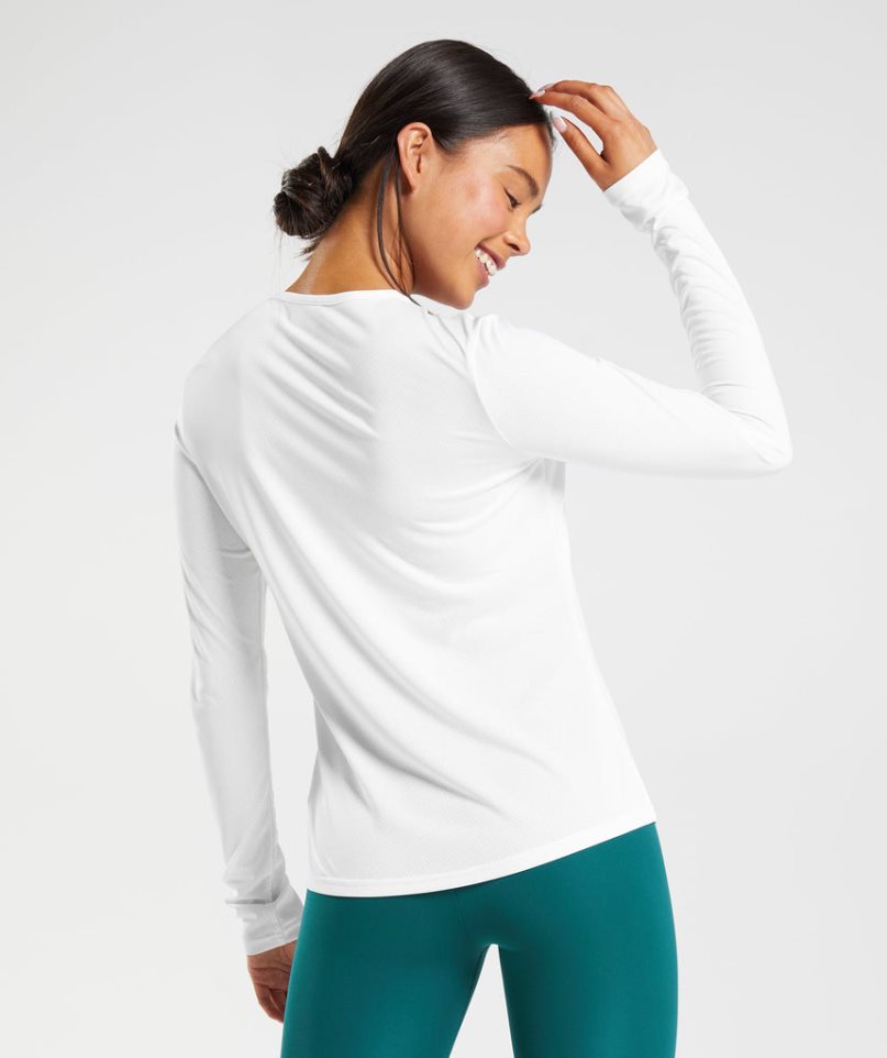 Gymshark Sport Long Sleeve Top T-shirts Damen Weiß | AT-85-MIVT