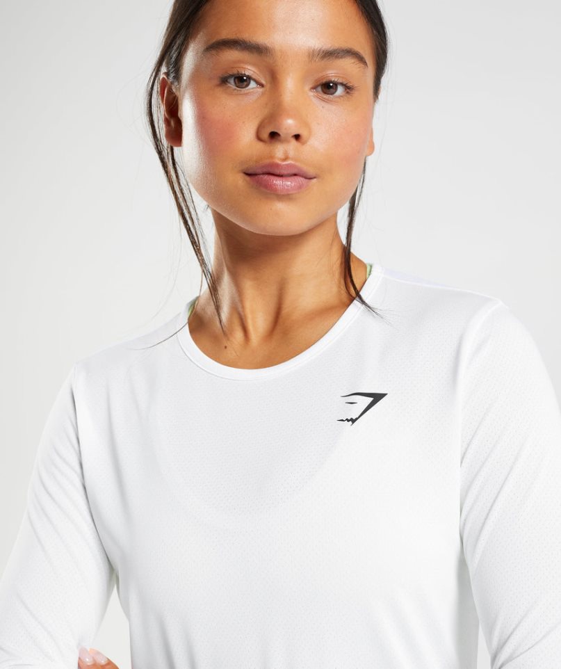 Gymshark Sport Long Sleeve Top T-shirts Damen Weiß | AT-85-MIVT