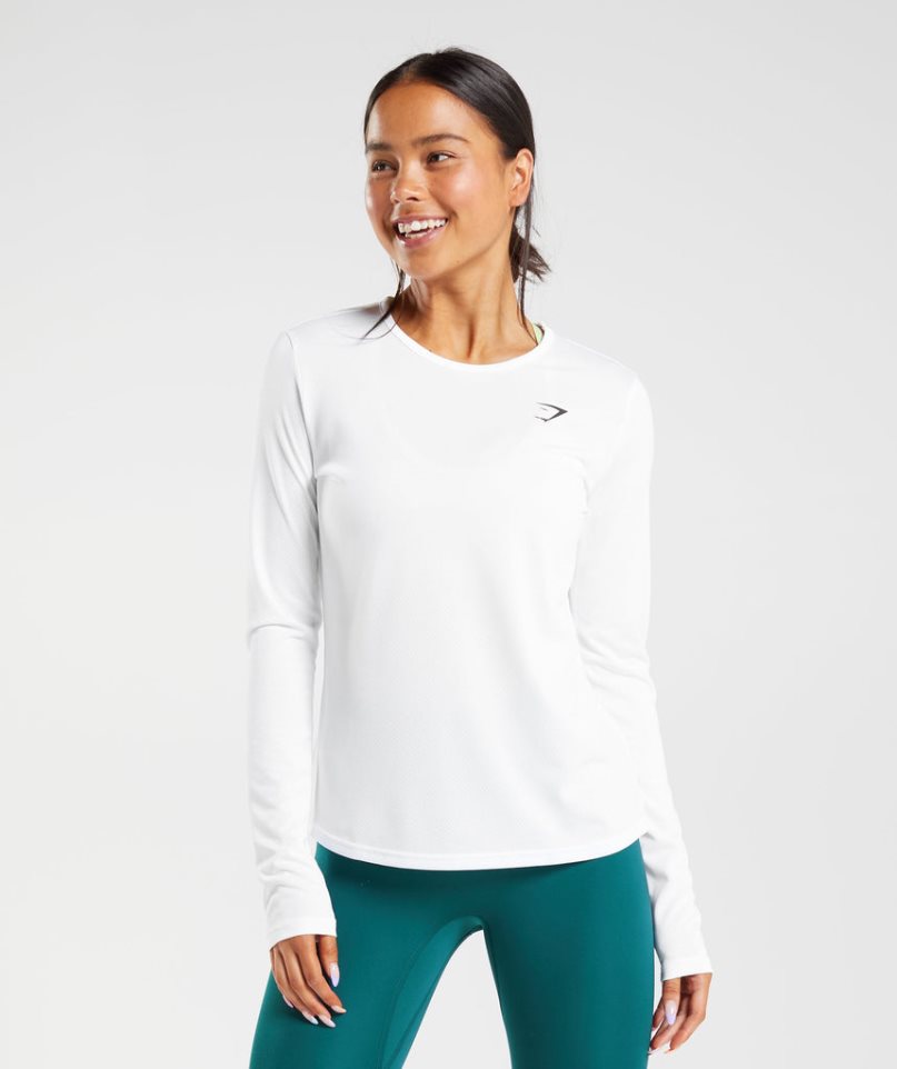 Gymshark Sport Long Sleeve Top T-shirts Damen Weiß | AT-85-MIVT