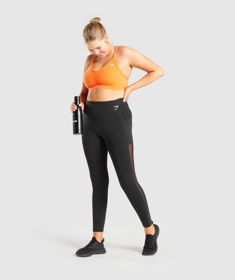 Gymshark Sport Mesh Pocket Leggings Damen Schwarz | AT-21-FTXY