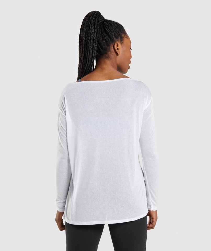 Gymshark Sport Oversized Long Sleeve Top T-shirts Damen Weiß | AT-78-WAQT