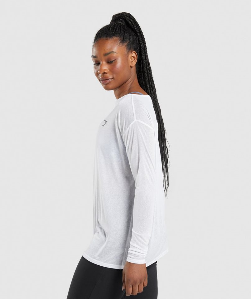 Gymshark Sport Oversized Long Sleeve Top T-shirts Damen Weiß | AT-78-WAQT