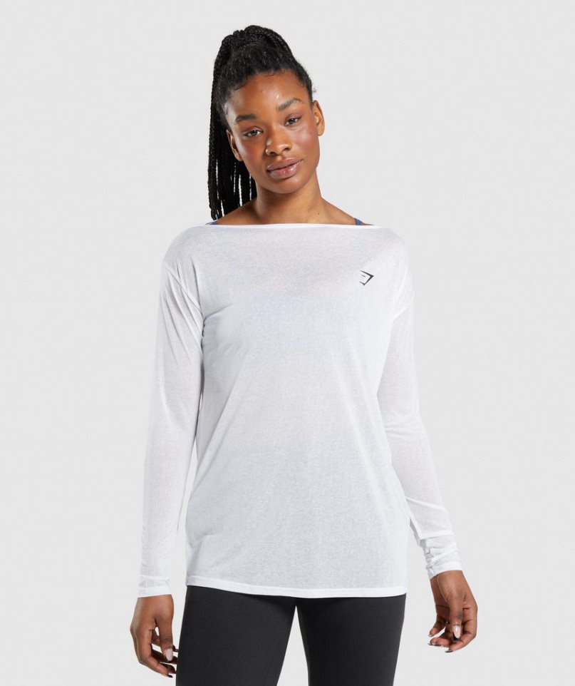 Gymshark Sport Oversized Long Sleeve Top T-shirts Damen Weiß | AT-78-WAQT