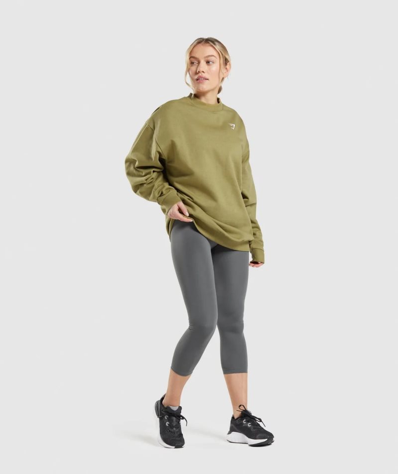 Gymshark Sport Oversized Sweatshirts Damen Olivgrün | AT-82-CXNW