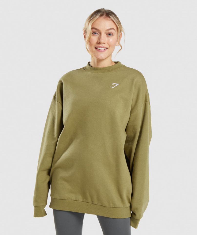 Gymshark Sport Oversized Sweatshirts Damen Olivgrün | AT-82-CXNW