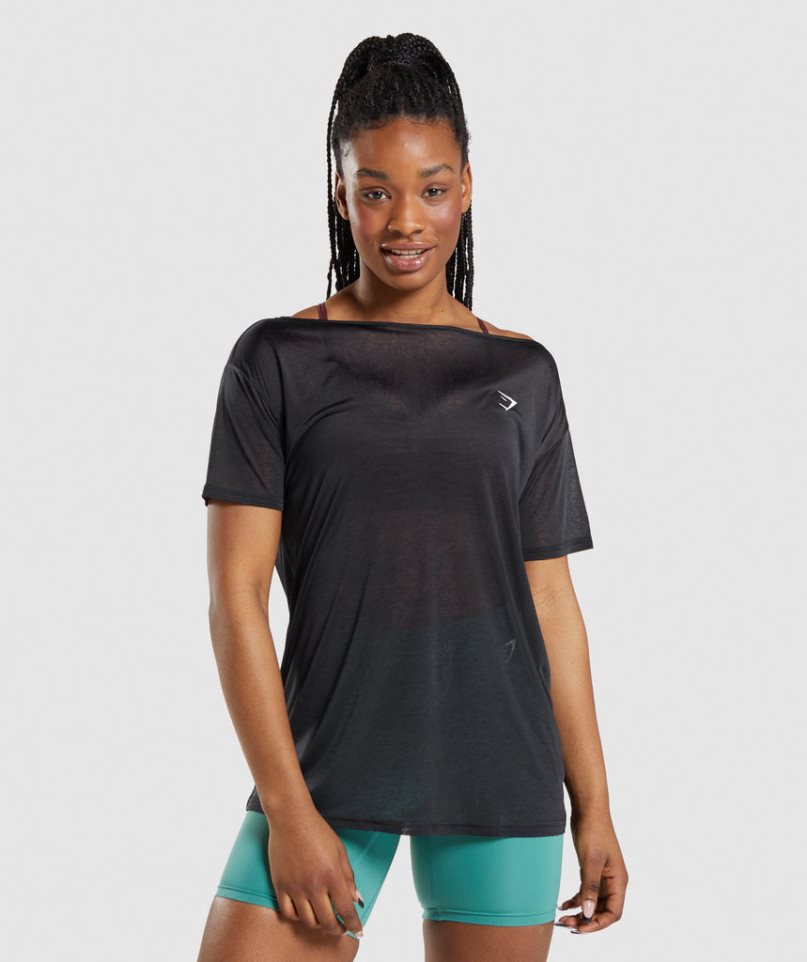 Gymshark Sport Oversized Top T-shirts Damen Schwarz | AT-59-DUES