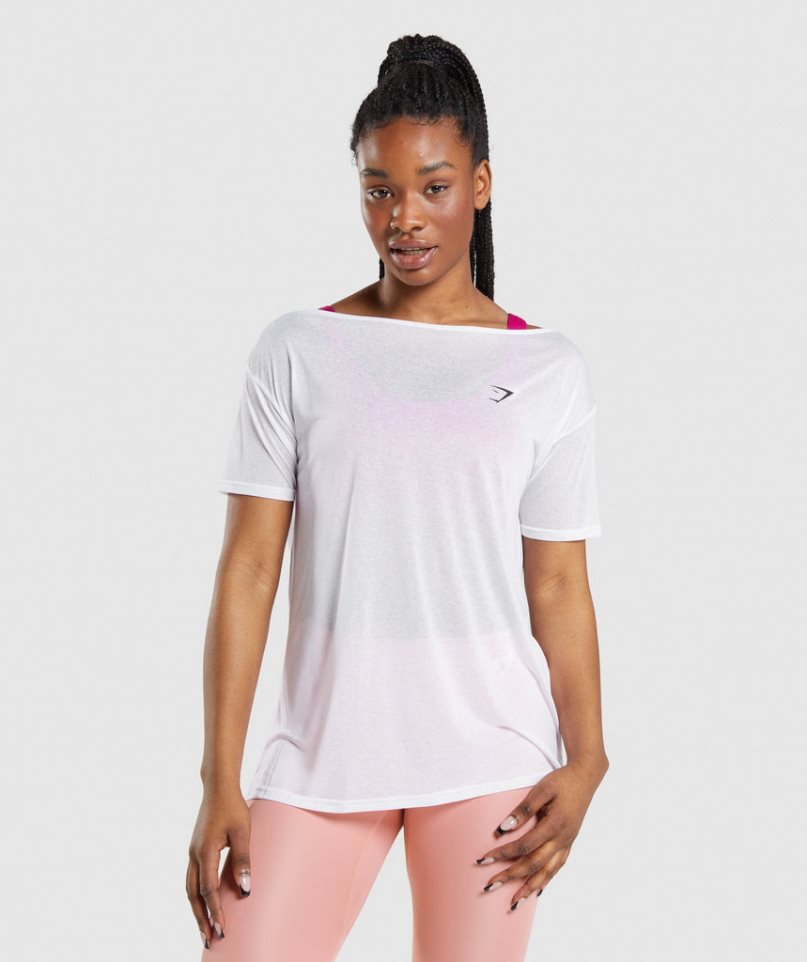 Gymshark Sport Oversized Top T-shirts Damen Weiß | AT-97-BHGP