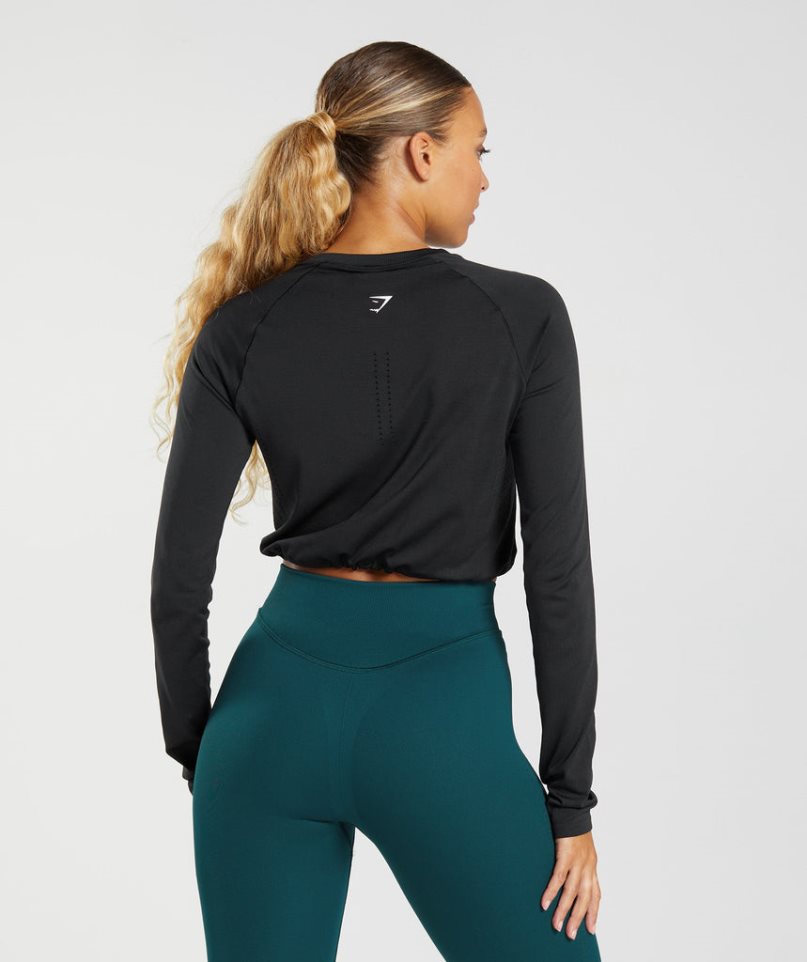 Gymshark Sweat Seamless Long Sleeve Kurz Geschnittene Oberteile Damen Schwarz | AT-26-NQCD