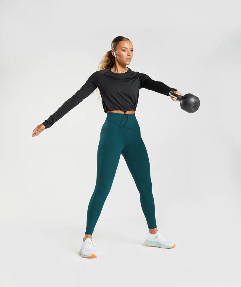 Gymshark Sweat Seamless Long Sleeve Kurz Geschnittene Oberteile Damen Schwarz | AT-26-NQCD