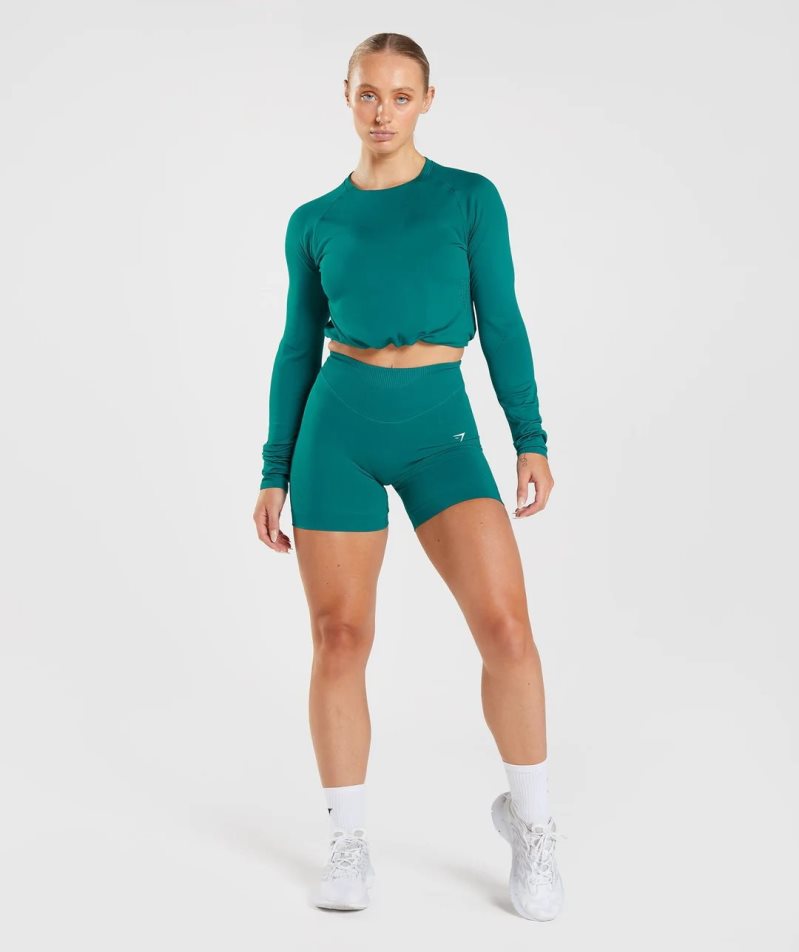 Gymshark Sweat Seamless Long Sleeve Kurz Geschnittene Oberteile Damen Türkis | AT-81-GIAE