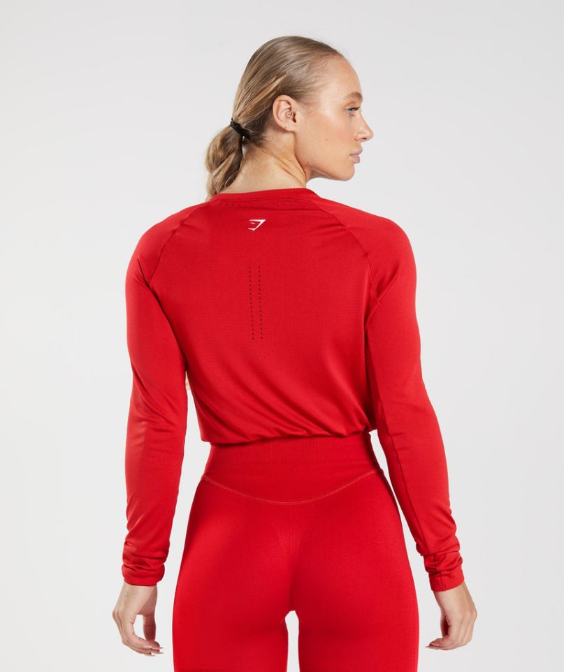 Gymshark Sweat Seamless Long Sleeve Kurz Geschnittene Oberteile Damen Rot | AT-90-BWYI