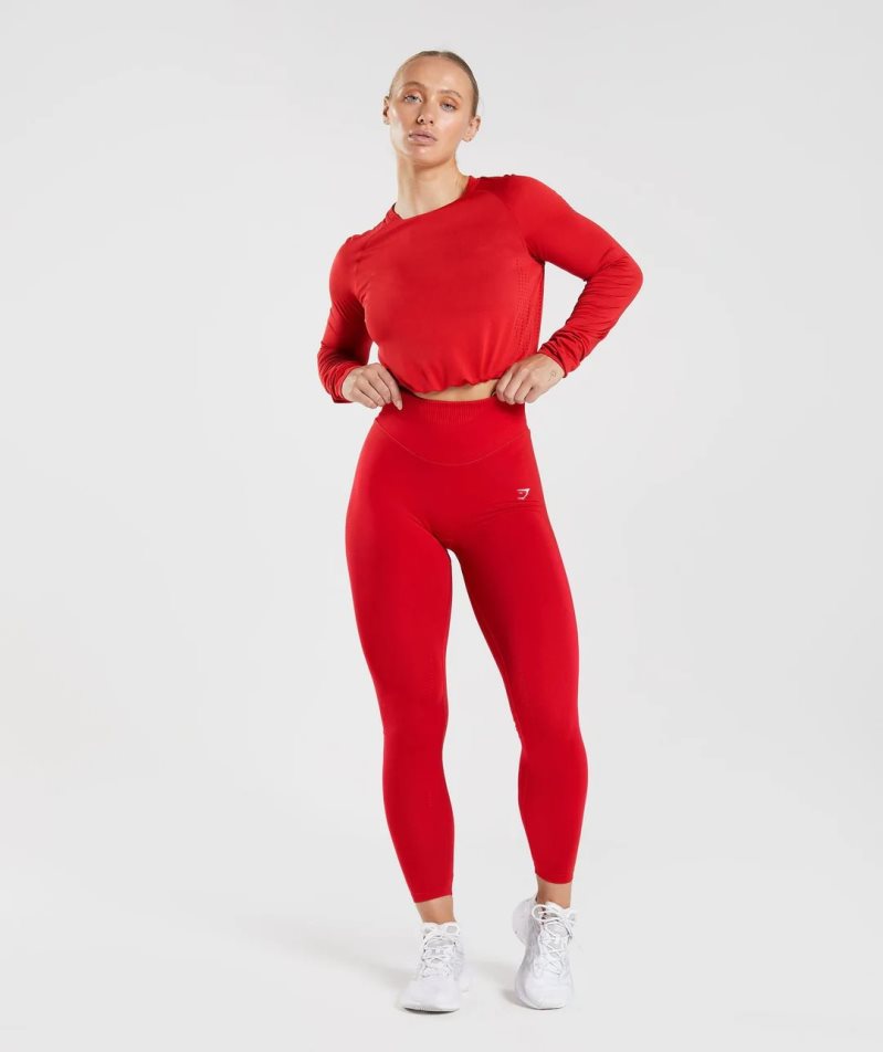 Gymshark Sweat Seamless Long Sleeve Kurz Geschnittene Oberteile Damen Rot | AT-90-BWYI