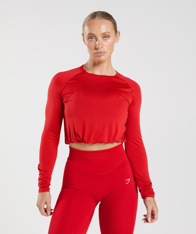 Gymshark Sweat Seamless Long Sleeve Kurz Geschnittene Oberteile Damen Rot | AT-90-BWYI