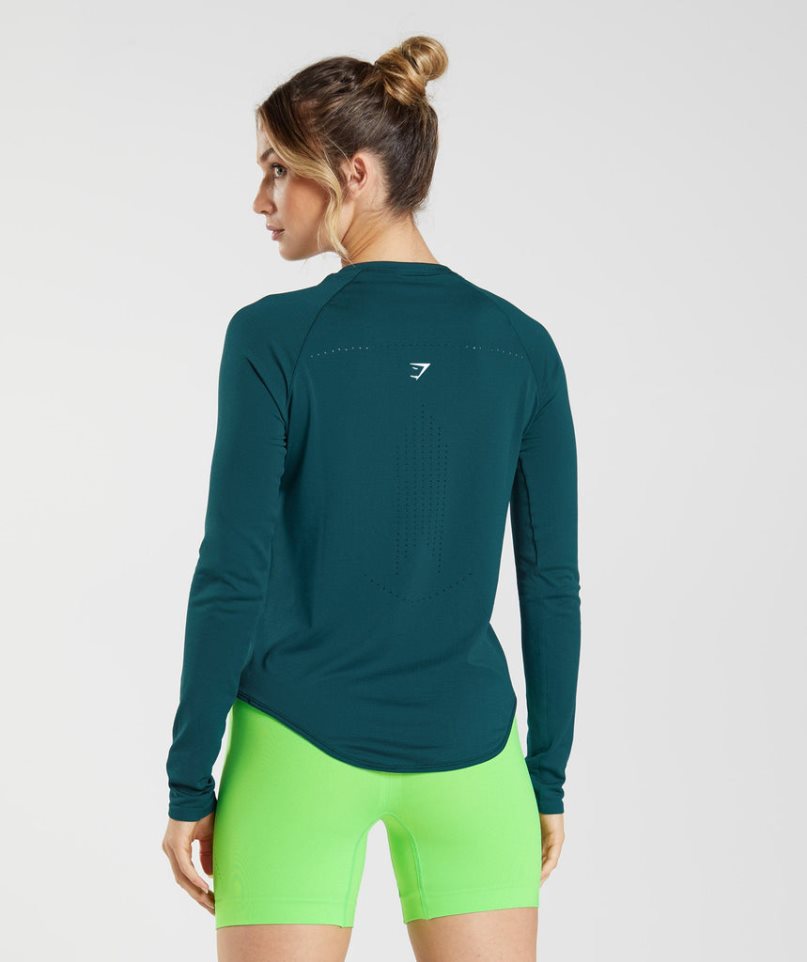 Gymshark Sweat Seamless Long Sleeve Top T-shirts Damen Türkis | AT-42-IMWE