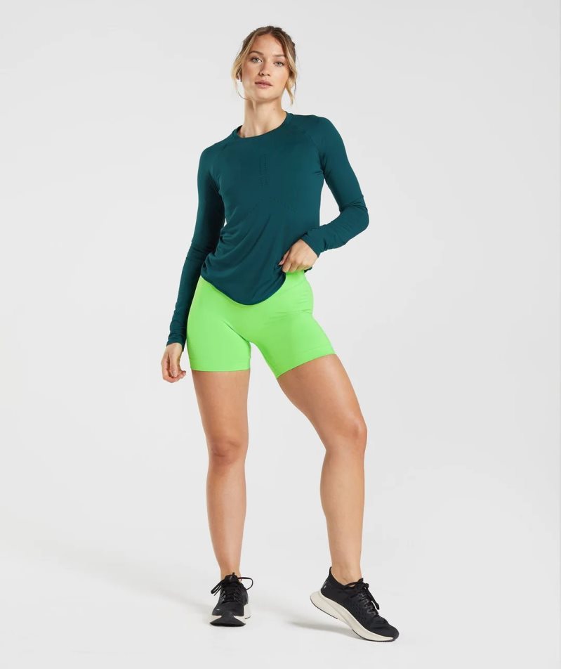 Gymshark Sweat Seamless Long Sleeve Top T-shirts Damen Türkis | AT-42-IMWE