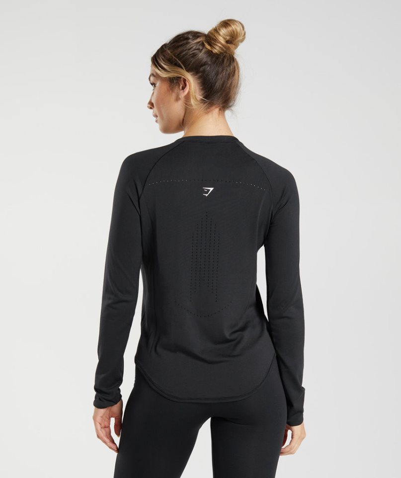 Gymshark Sweat Seamless Long Sleeve Top T-shirts Damen Schwarz | AT-79-VHXC