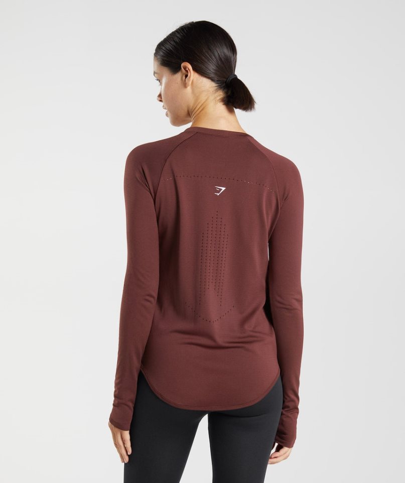 Gymshark Sweat Seamless Long Sleeve Top T-shirts Damen Bordeaux | AT-81-NRVI