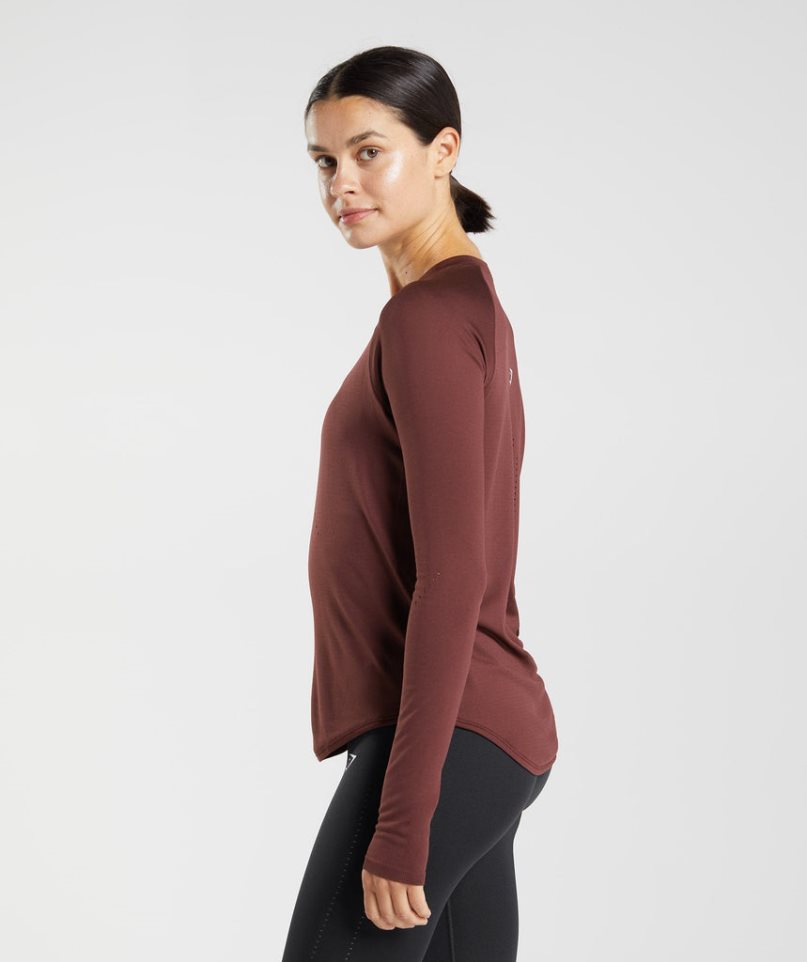 Gymshark Sweat Seamless Long Sleeve Top T-shirts Damen Bordeaux | AT-81-NRVI