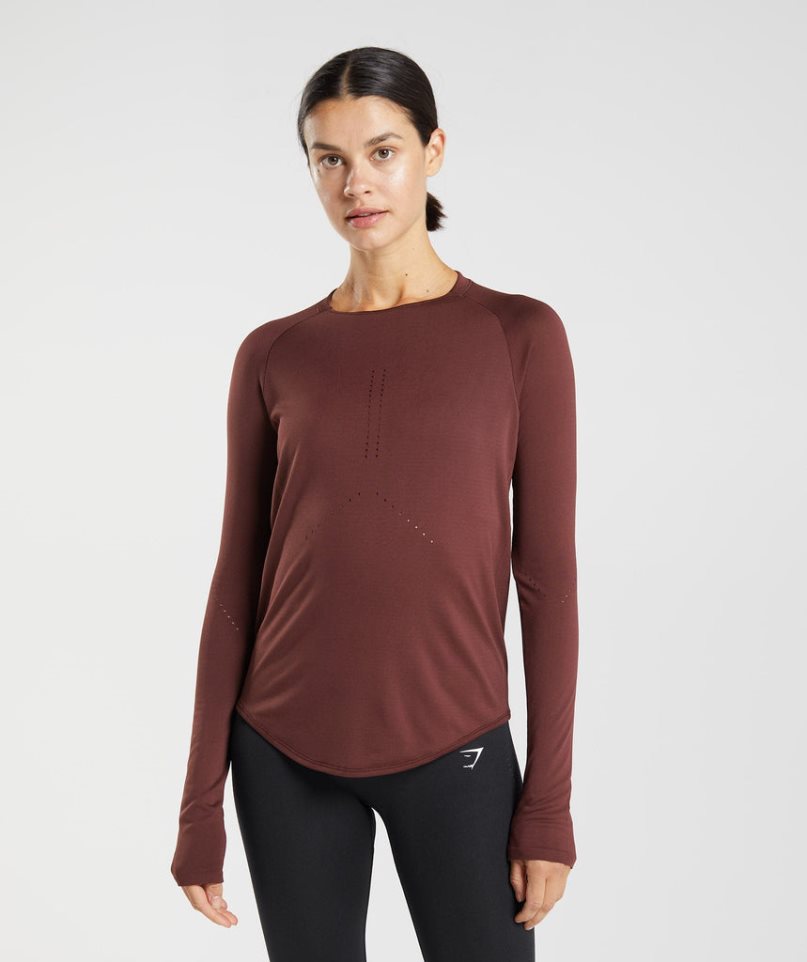 Gymshark Sweat Seamless Long Sleeve Top T-shirts Damen Bordeaux | AT-81-NRVI