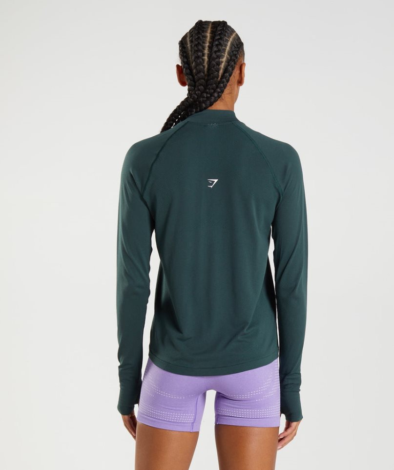 Gymshark Vital Seamless 1/2 Zip Sweatshirts Damen Dunkelgrün | AT-50-ABJX