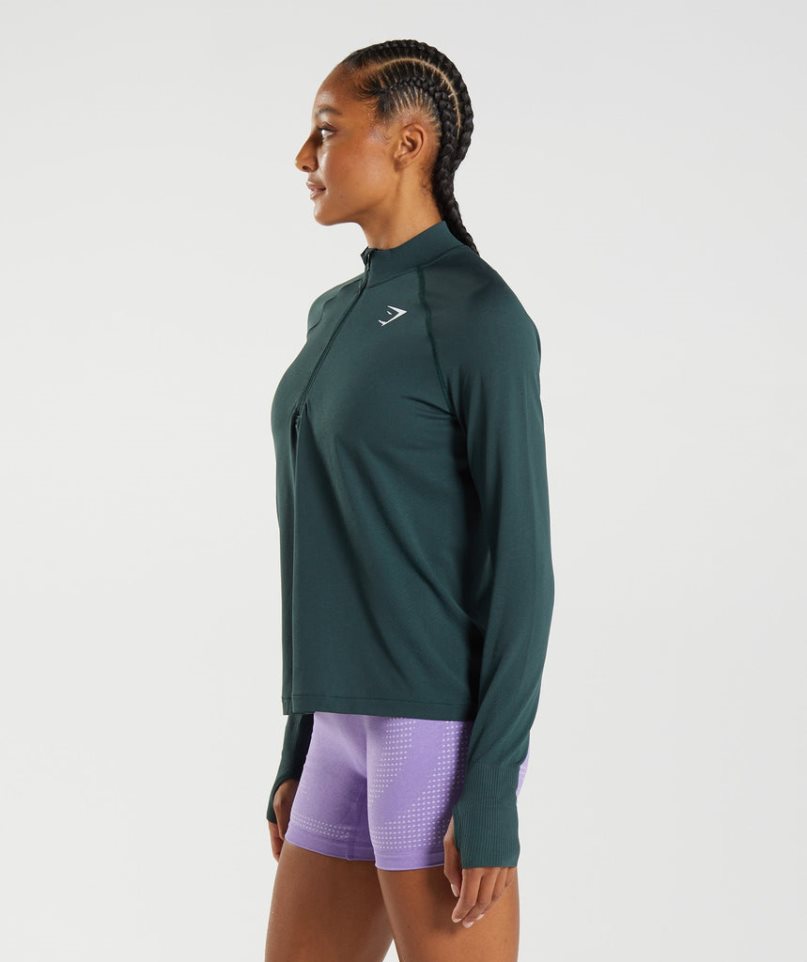 Gymshark Vital Seamless 1/2 Zip Sweatshirts Damen Dunkelgrün | AT-50-ABJX