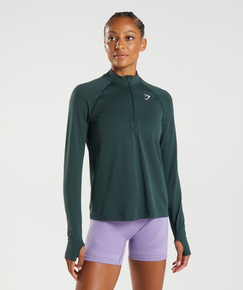 Gymshark Vital Seamless 1/2 Zip Sweatshirts Damen Dunkelgrün | AT-50-ABJX