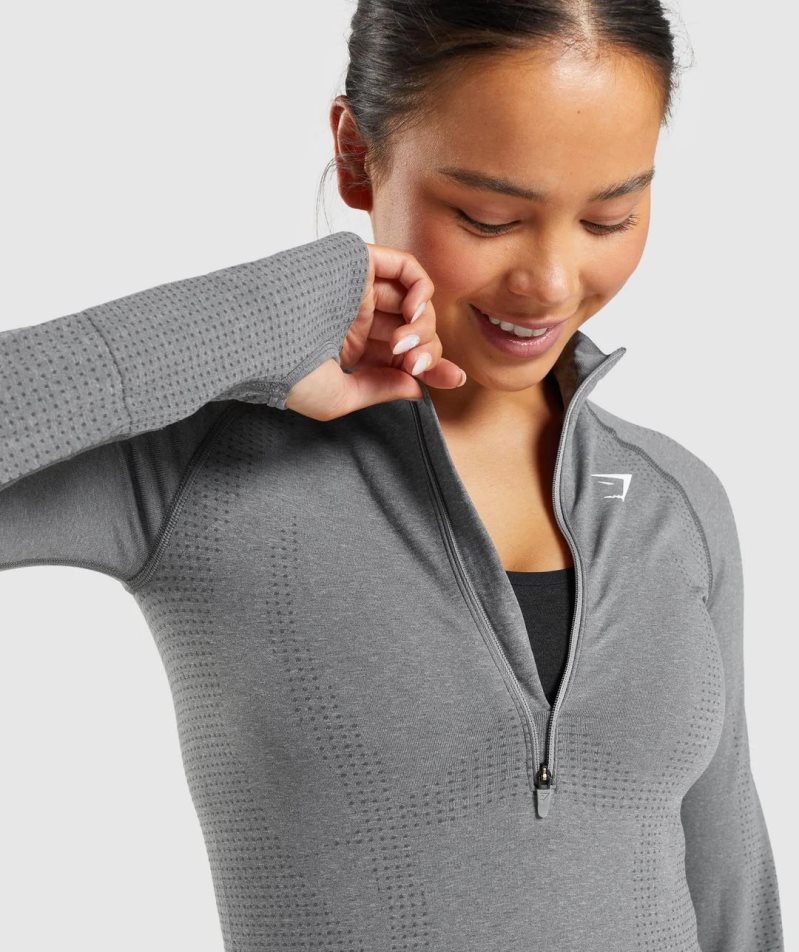 Gymshark Vital Seamless 2.0 1/2 Zip Sweatshirts Damen Grau | AT-30-NYEU