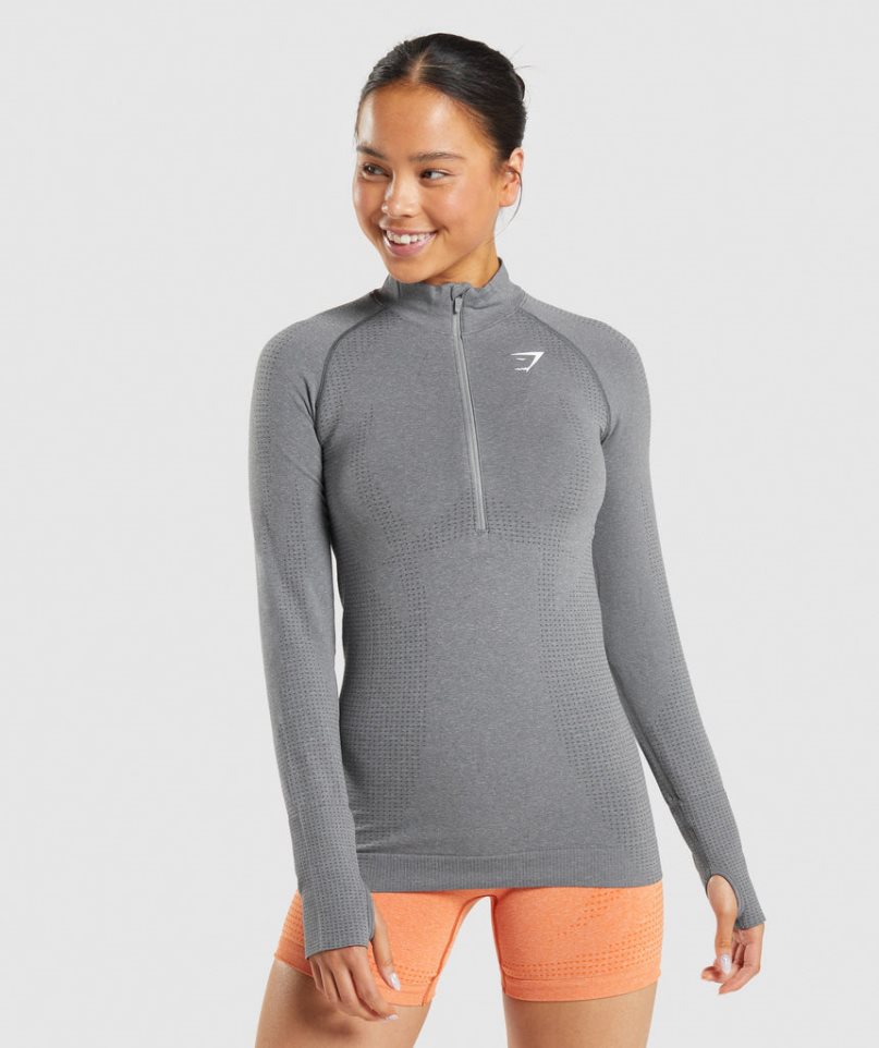 Gymshark Vital Seamless 2.0 1/2 Zip Sweatshirts Damen Grau | AT-30-NYEU