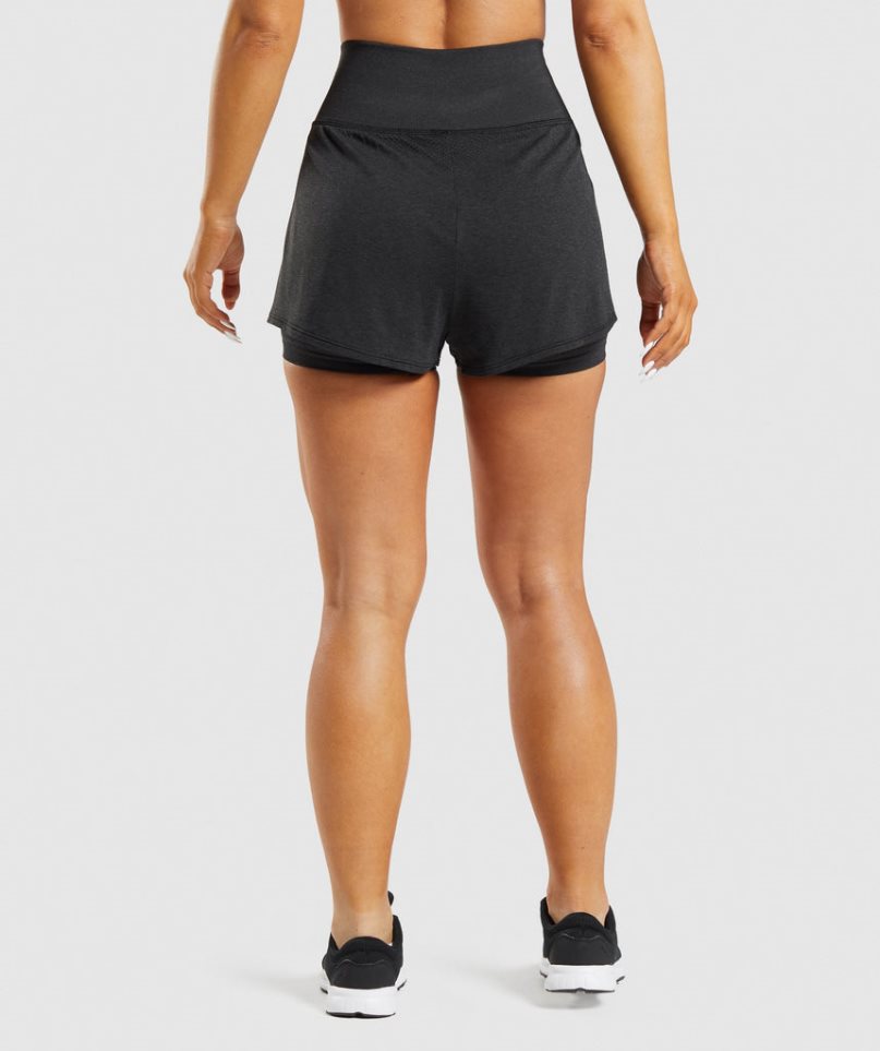 Gymshark Vital Seamless 2.0 2-in-1 Kurze Hose Damen Schwarz | AT-98-BSHG