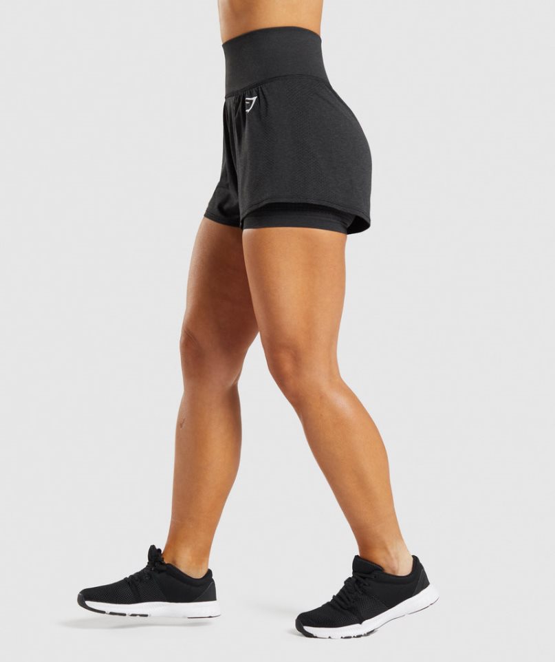 Gymshark Vital Seamless 2.0 2-in-1 Kurze Hose Damen Schwarz | AT-98-BSHG