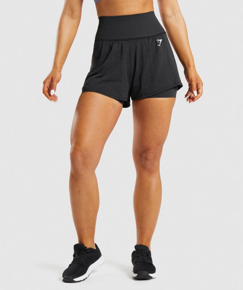 Gymshark Vital Seamless 2.0 2-in-1 Kurze Hose Damen Schwarz | AT-98-BSHG