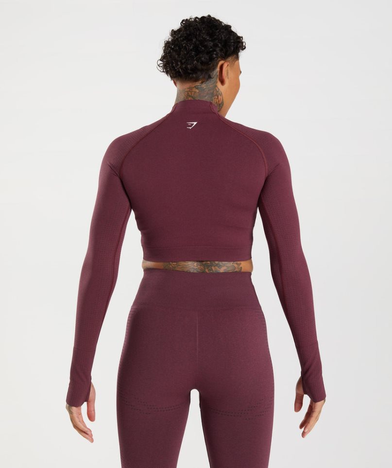 Gymshark Vital Seamless 2.0 High Neck Midi Kurz Geschnittene Oberteile Damen Bordeaux | AT-24-WJBK