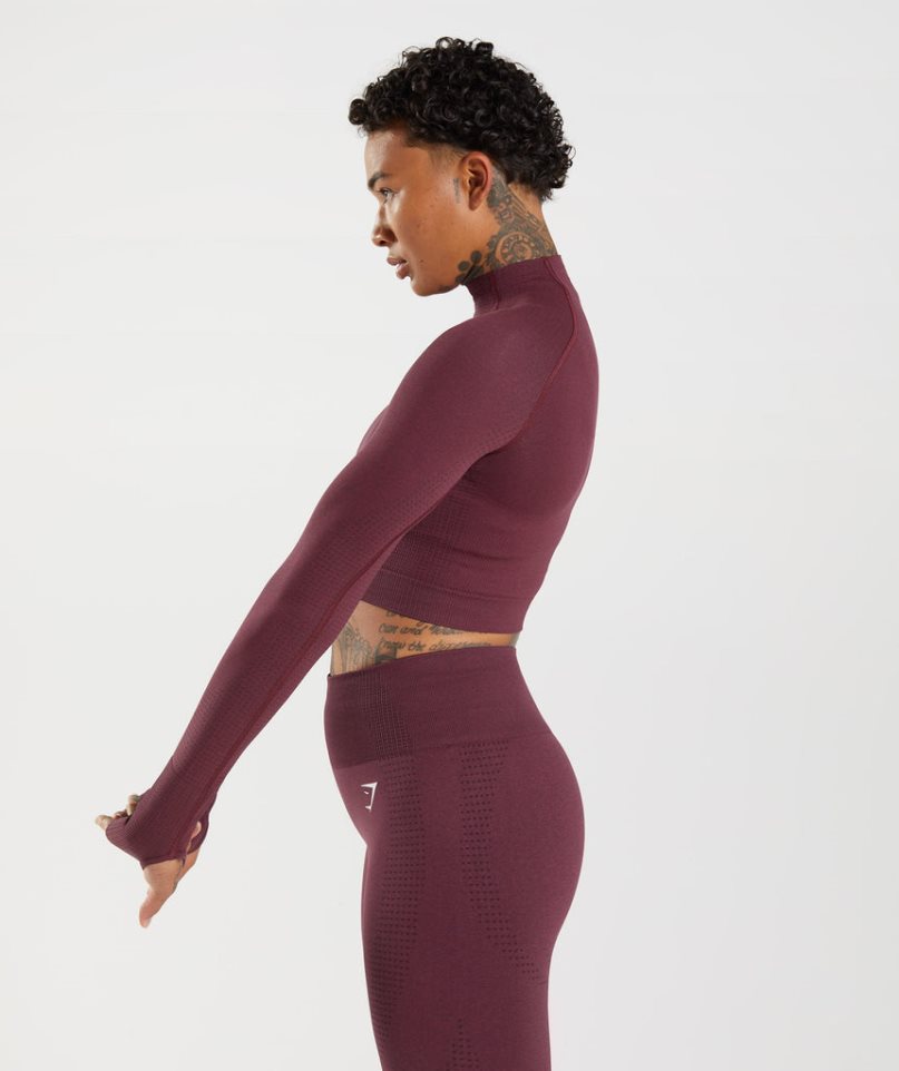 Gymshark Vital Seamless 2.0 High Neck Midi Kurz Geschnittene Oberteile Damen Bordeaux | AT-24-WJBK