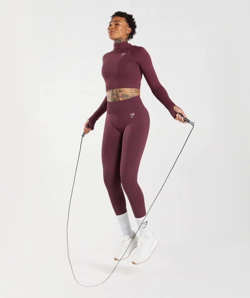 Gymshark Vital Seamless 2.0 High Neck Midi Kurz Geschnittene Oberteile Damen Bordeaux | AT-24-WJBK