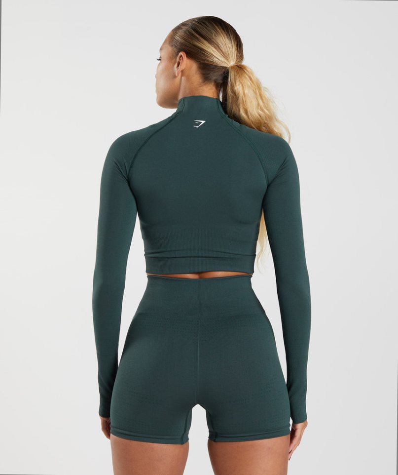 Gymshark Vital Seamless 2.0 High Neck Midi Kurz Geschnittene Oberteile Damen Dunkelgrün | AT-64-UKCF