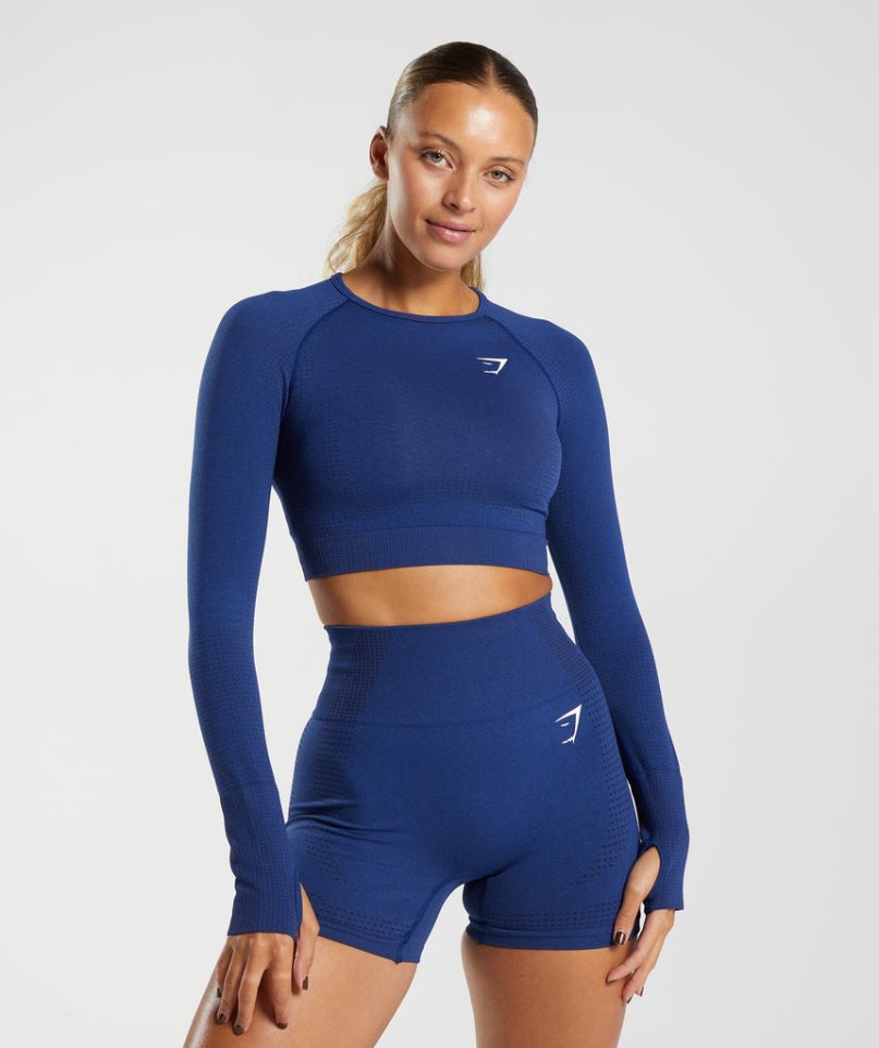 Gymshark Vital Seamless 2.0 Kurz Geschnittene Oberteile Damen Blau | AT-09-HBZY