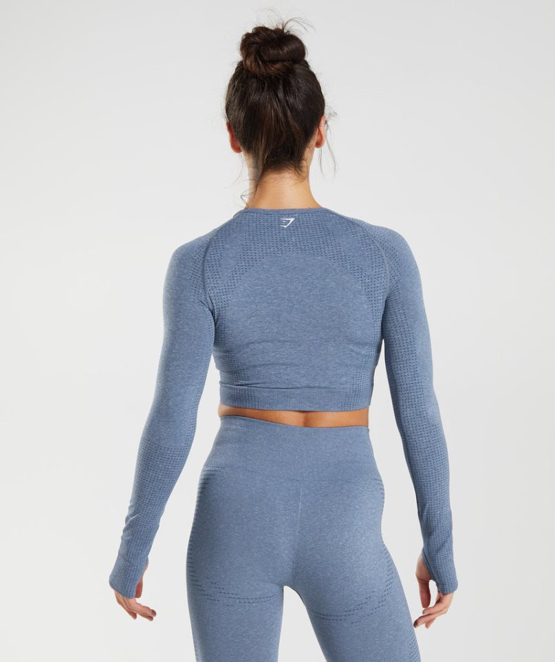 Gymshark Vital Seamless 2.0 Kurz Geschnittene Oberteile Damen Blau | AT-38-MRNU